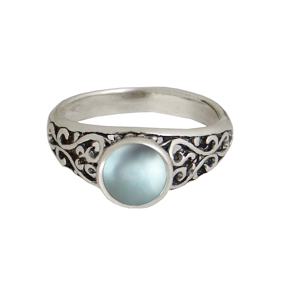 Sterling Silver Filigree Hearts Ring With Blue Topaz Size 10